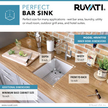Load image into Gallery viewer, Ruvati Nesta 14-inch Undermount 16 Gauge Zero Raduis Bar Prep Kitchen Sink Stainless Steel Single Bowl