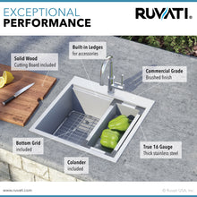 Load image into Gallery viewer, Ruvati 21 x 20 inch RV Workstation Drop-in Topmount Bar Prep Kitchen Sink 16 Gauge